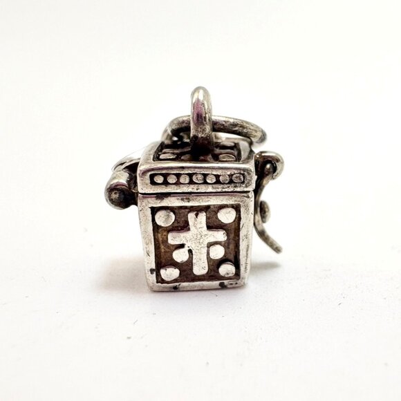 VTG Sterling Silver 925 Israel Square Poison Box Charm Small Pendant .50" Square - Picture 1 of 12